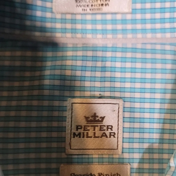 Peter Millar sz M Long Sleeve Seaside wash teal blue Summer, golf, plaid shirt - Picture 4 of 4